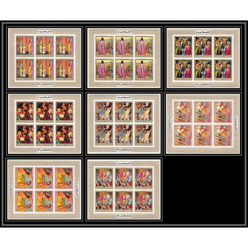 411 Fujeira MNH ** Mi N° 431 / 438 B scènes from the bible adam et eve jesus christ Non dentelé imperf feuilles sheet