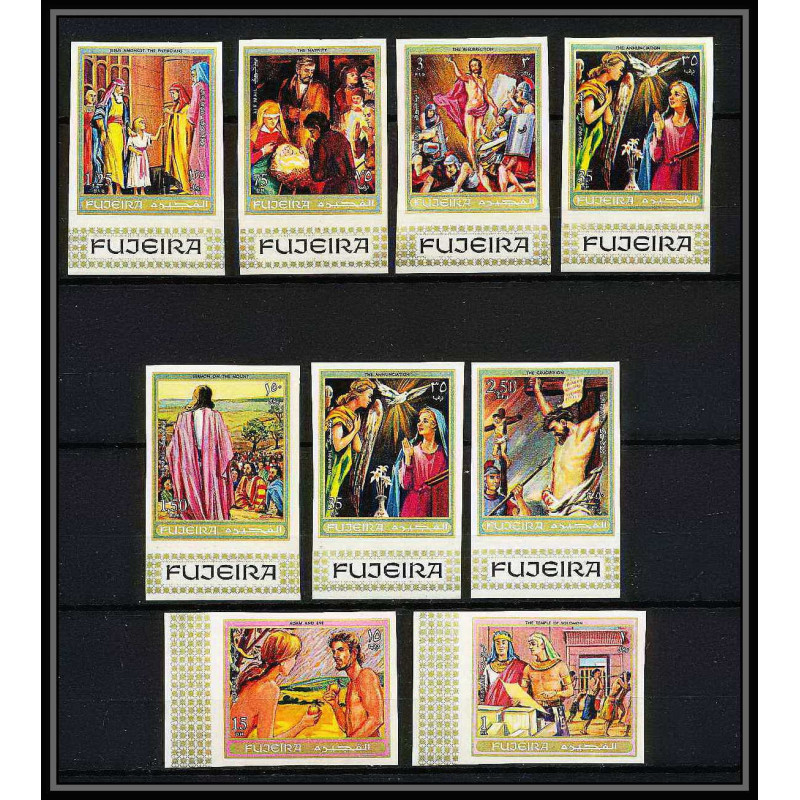 411c Fujeira MNH ** Mi N° 431 / 438 B scènes from the bible adam et eve jesus christ Non dentelé imperf