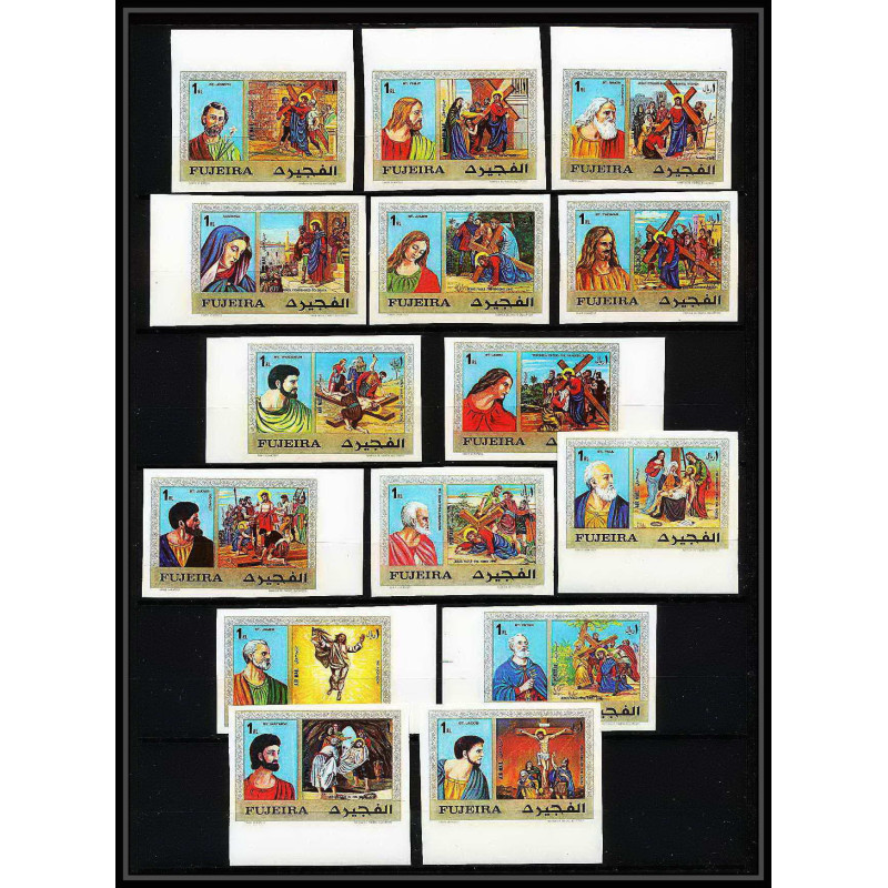 412a Fujeira MNH ** Mi N° 559 / 573 B stations of the cross religion Bible jesus christ non dentelé (Imperf)