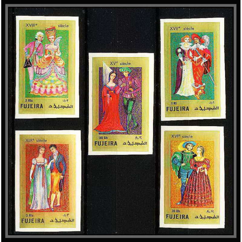 414a Fujeira MNH ** Mi N° 870 / 874 B european costumes 15 to 19th century non dentelé (Imperf)