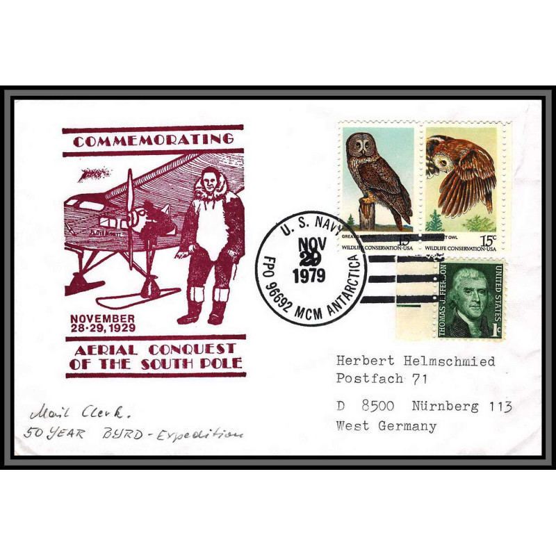 098289 aerial conquest of south pole 29/11/1979 us navy usa antarctic antarctique lettre cover