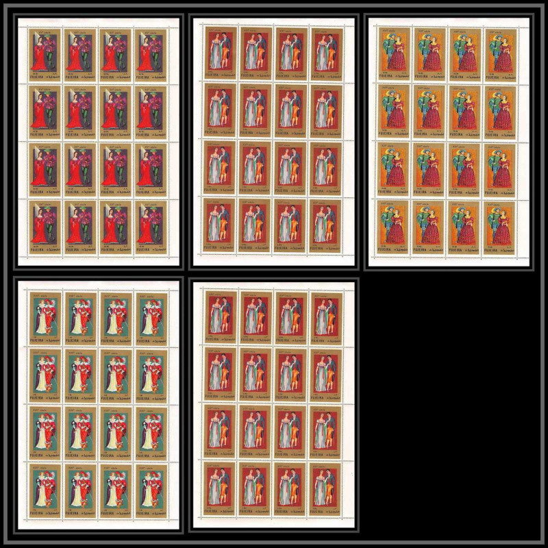 415 - Fujeira MNH ** Mi N° 870/874 A european costumes 15 - 19th century feuilles sheets 