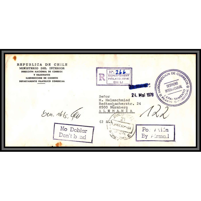 098370 ministerio de interior recommandé 1978 chile chili lettre cover