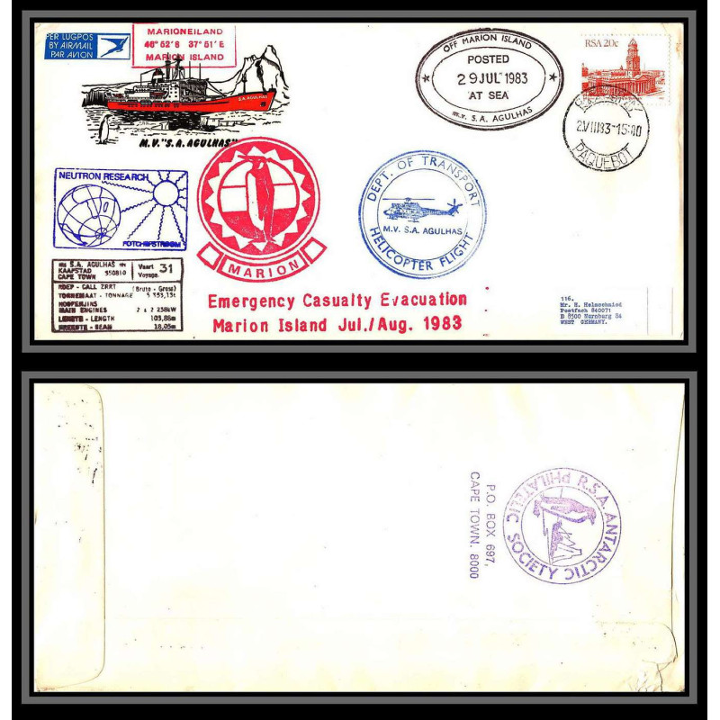 098461 ms/sa agulhas marion islands helicopter 2/8/1983 rsa south africa antarctic antarctique lettre cover