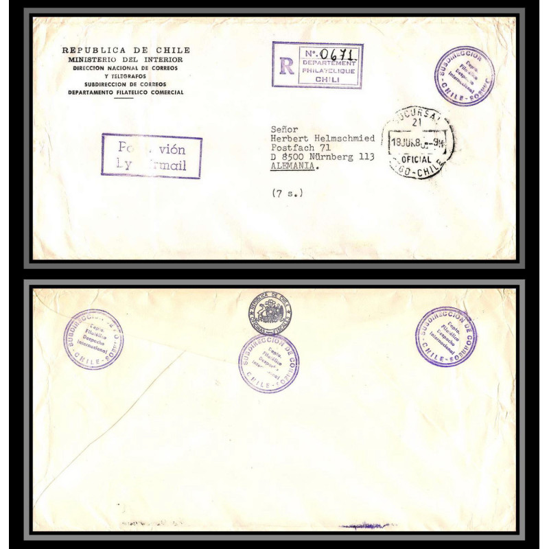 098475 ministerio de interior recommandé 18/6/1978 chile chili lettre cover