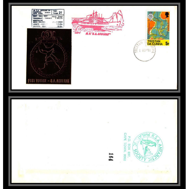 098497 21st voyage ms/sa agulhas 1/9/1981 tristan da cunha antarctic antarctique lettre cover