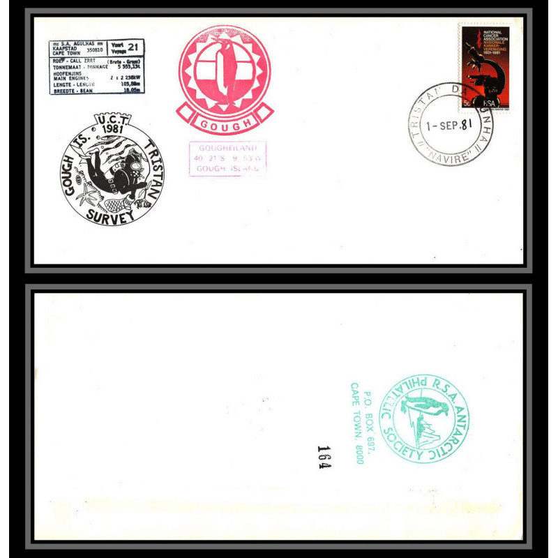 098499 ms tristan da cunha gough island survey 1/9/1981 rsa south africa antarctic antarctique lettre cover