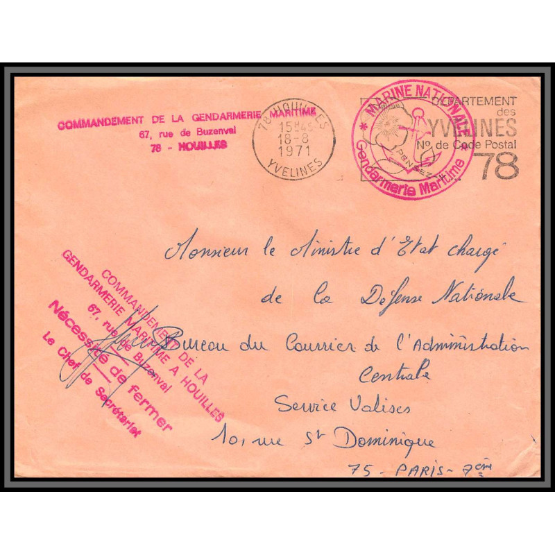098858 france GENDARMERIE HOUILLE marine 1977 fm naval navale lettre cover