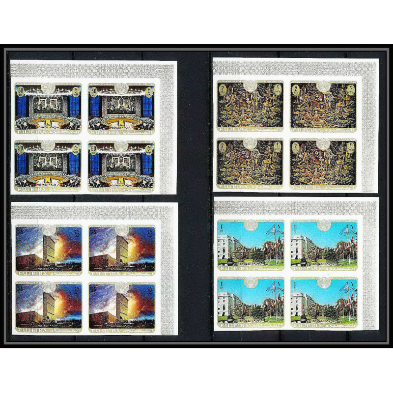 421c Fujeira MNH ** Mi N° 505 / 508 B United nations nations unies ONU UNO new york non dentelé (Imperf) bloc 4