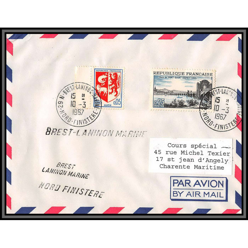 099059 griffe brest laninon marine 10/3/1967 charente angely france naval navale lettre cover