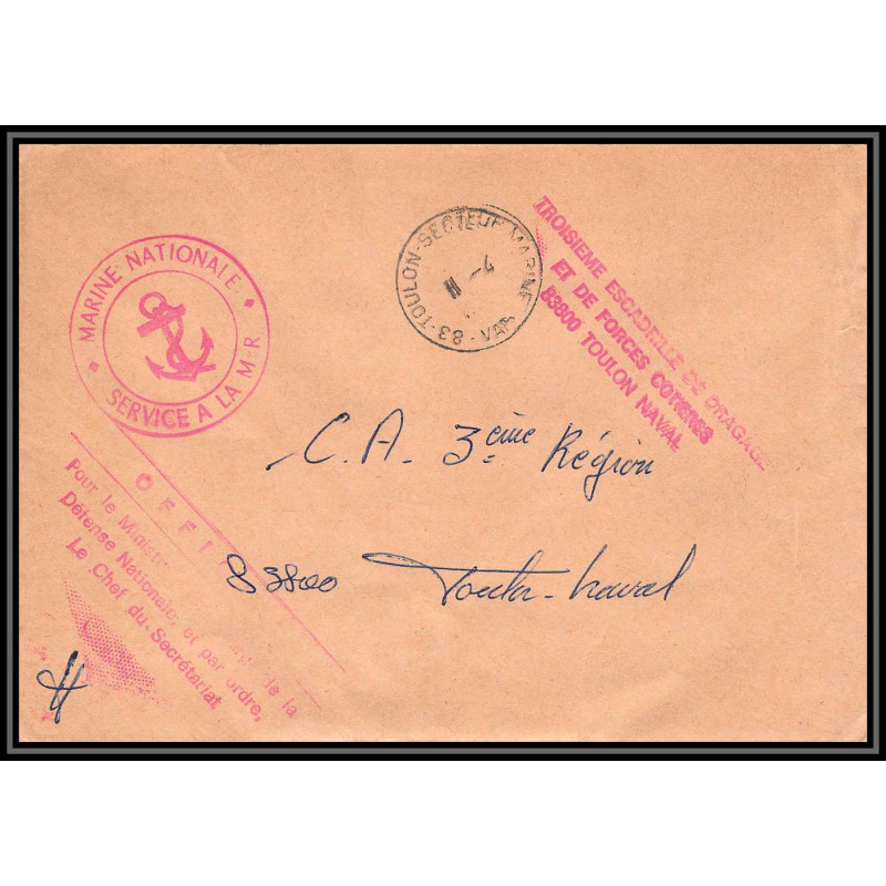 099434 3ème escadrille dragage 1964 force cotière toulon france naval navale lettre cover