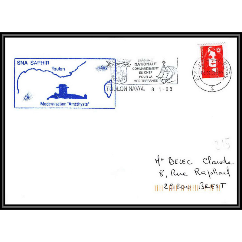 099440 SNA classe Rubis sous marin saphir 1998 france naval navale lettre cover