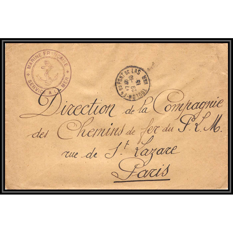 099549 marine nationale service à la mer toulon pont de las 1915 france naval navale lettre cover