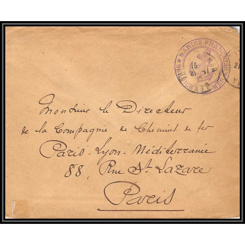 099550 marine nationale service à la mer toulon 1915 france naval navale lettre cover