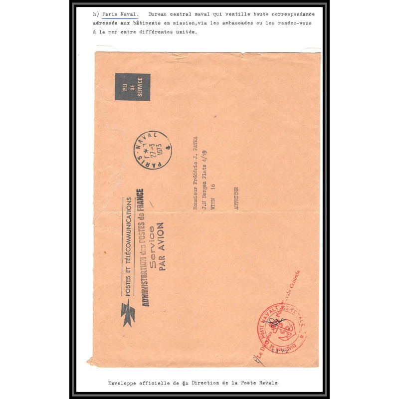 099584 bureau paris naval service par avion 1973 signé france navale lettre cover