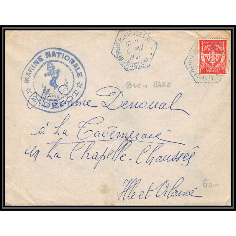 099663 france fm 11 dépot equipages La Chapelle-Chaussée 1952 naval navale lettre cover