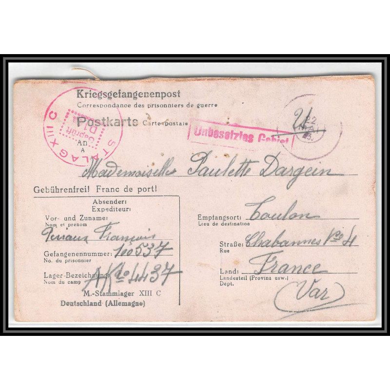 099690 stalag 13c kriegsgefangenenlager 1943 prisonniers chabannes allemagne germany lettre cover