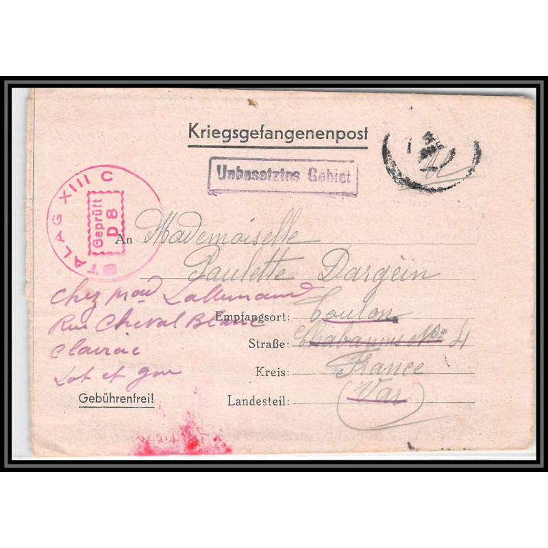 099697 stalag 13c kriegsgefangenenlager 1944 var toulon prisonniers allemagne germany lettre cover