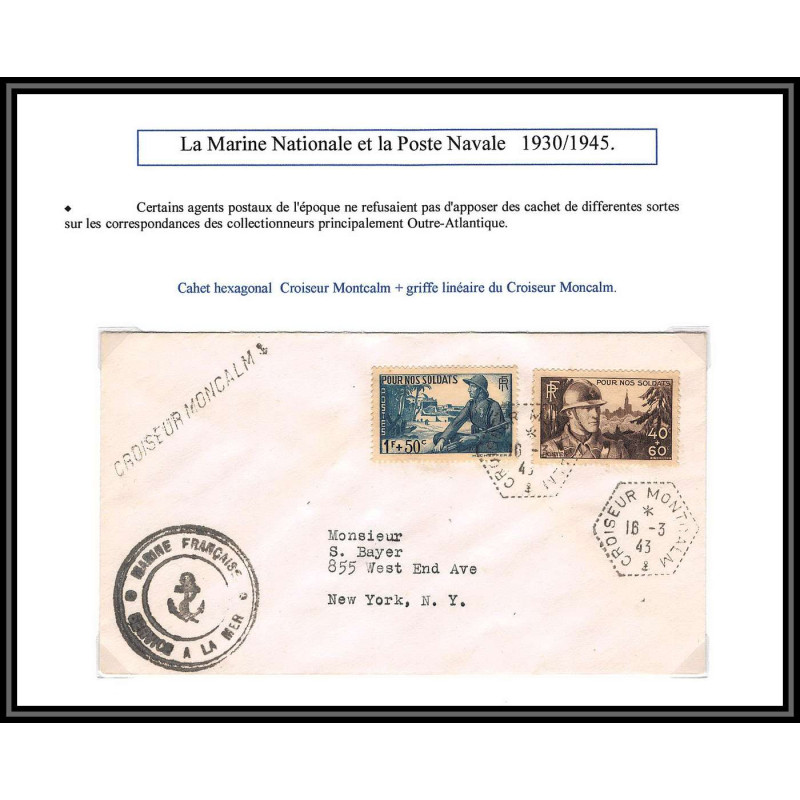 099825 griffe croiseur MONTCALM 1943 marine france naval navale lettre cover