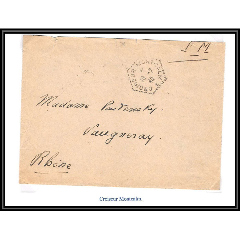 099848 agence postale embarquée croiseur montcalm 1940 Vaugneray rhone france naval navale lettre cover