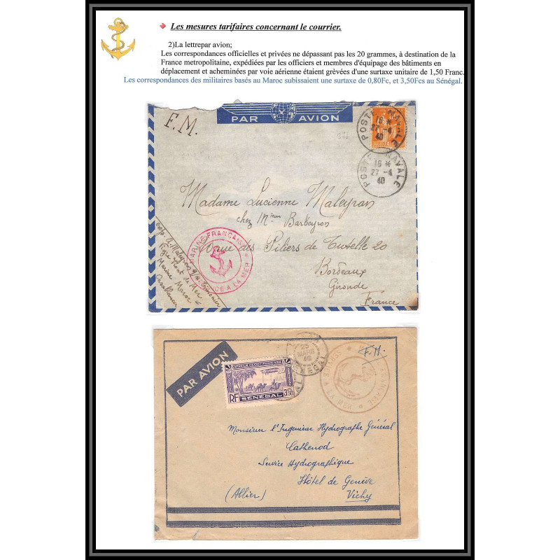 099849 mesures tarifaires par avion 1940 sénagal maroc france naval navale lettre cover