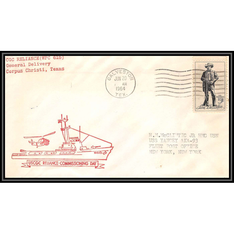 099861 usa cgc reliance wpc 615 galveston 1964 naval navale lettre cover