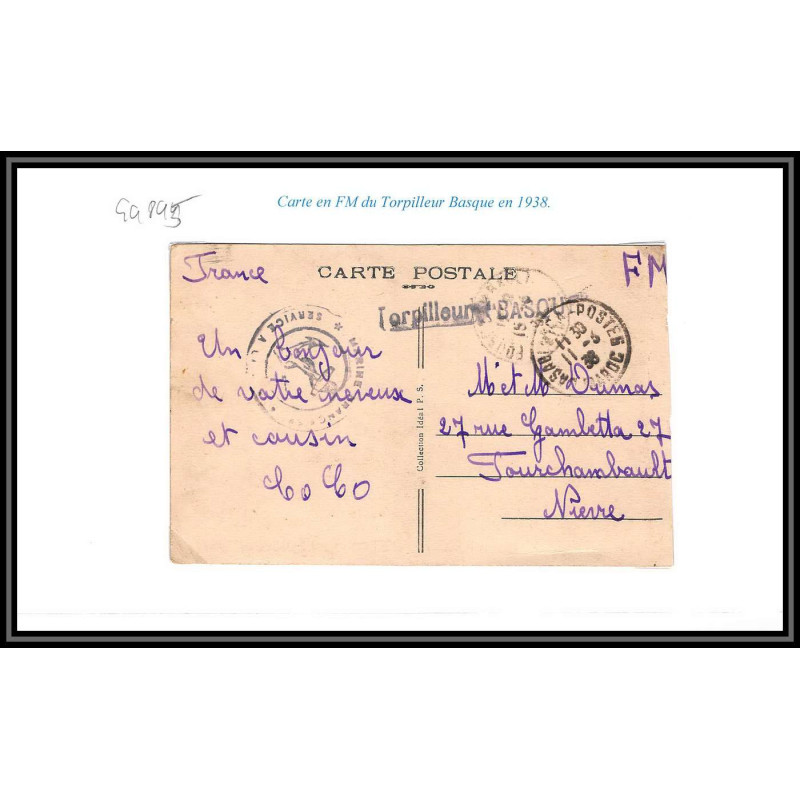 099895 croisière d'espagne torpilleur basque 1938 france naval navale fm carte postcard