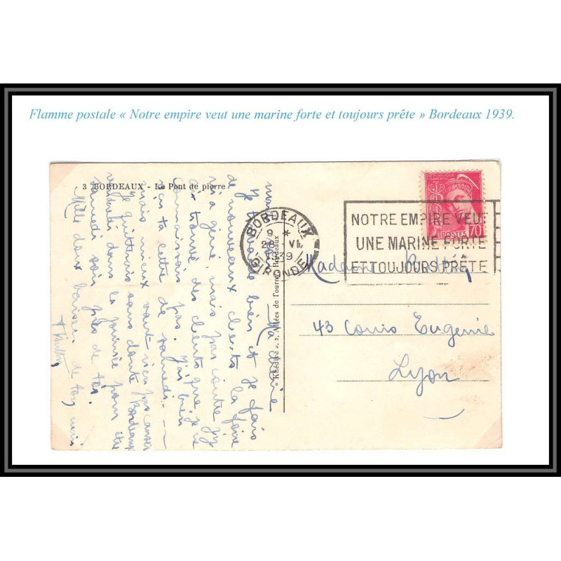 099900 marque de propagande flamme notre empire veut une marine forte 1939 lyon france naval navale carte postcard