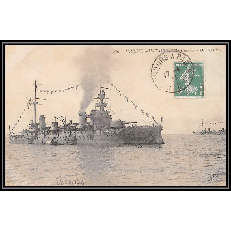 099955 cuirasse democratie 1911 cherbourg france naval navale carte postcard