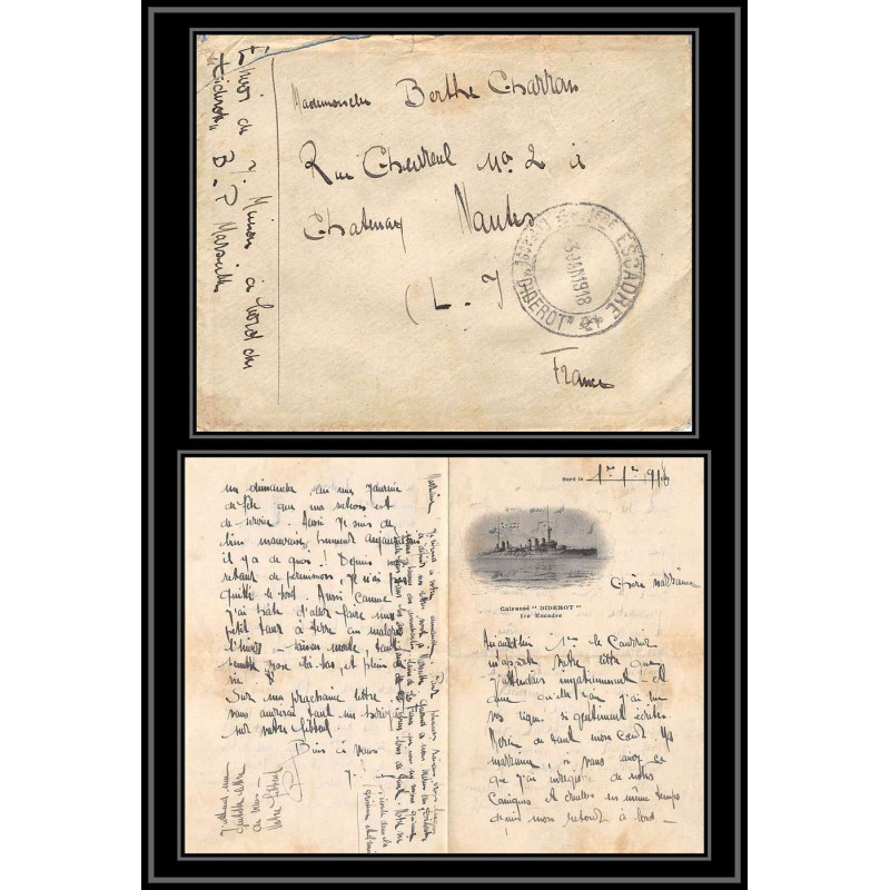 099972 cuirassé Diderot lac 1918 france naval navale lettre cover