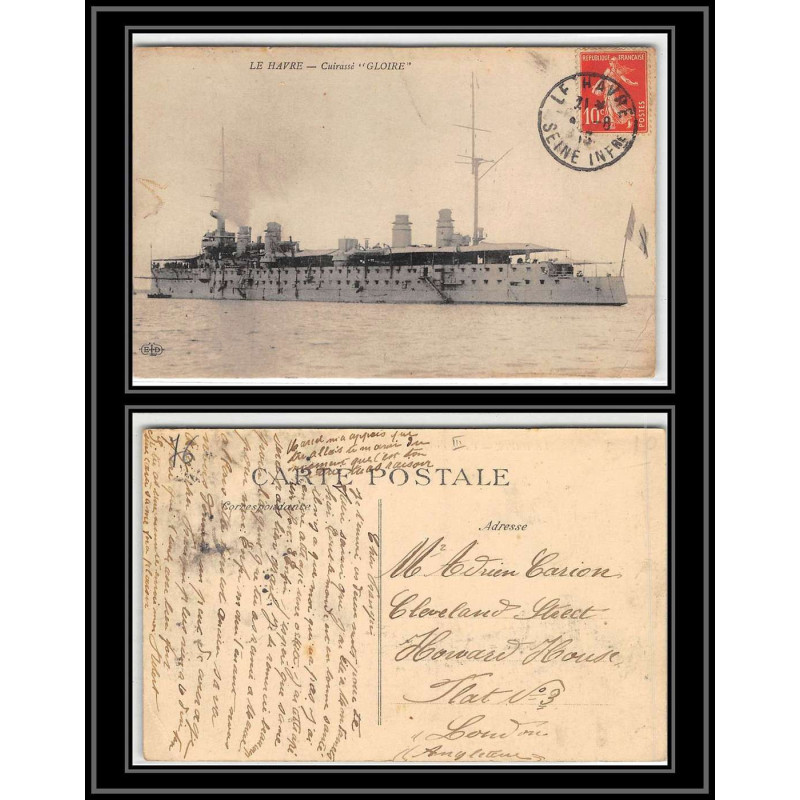 099978 croiseur cuirassé gloire 1913 le havre france naval navale carte photo postcard