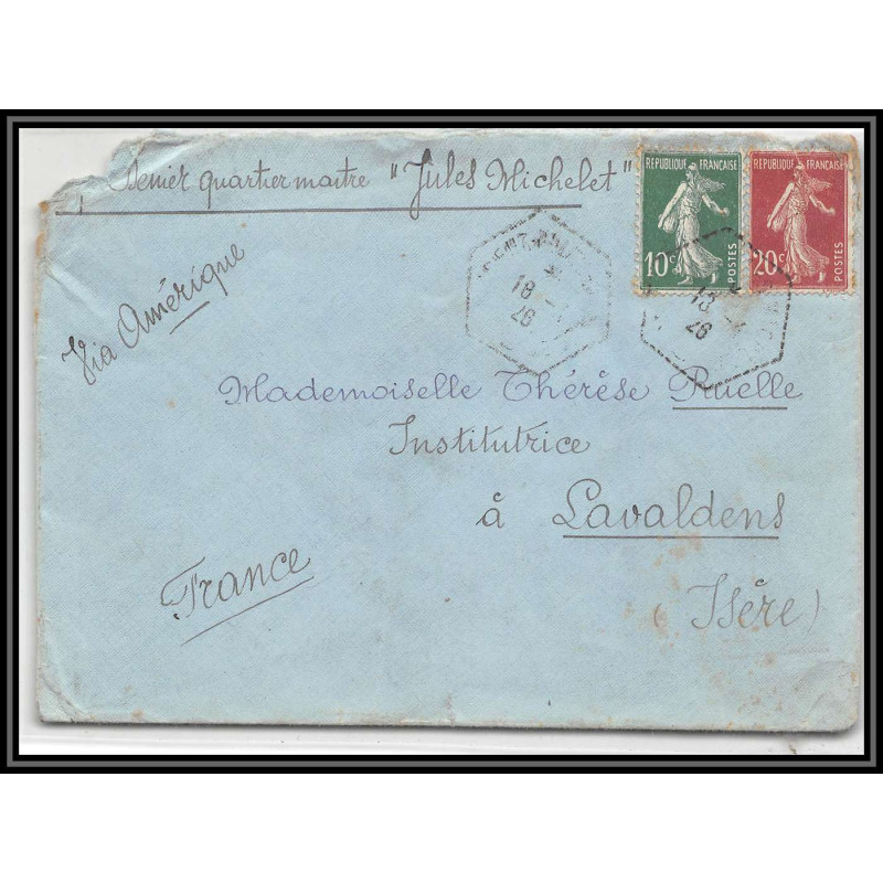 099996 croiseur cuirassé jules michelet 1926 via amérique lavaldens isèrefrance naval navale lettre cover