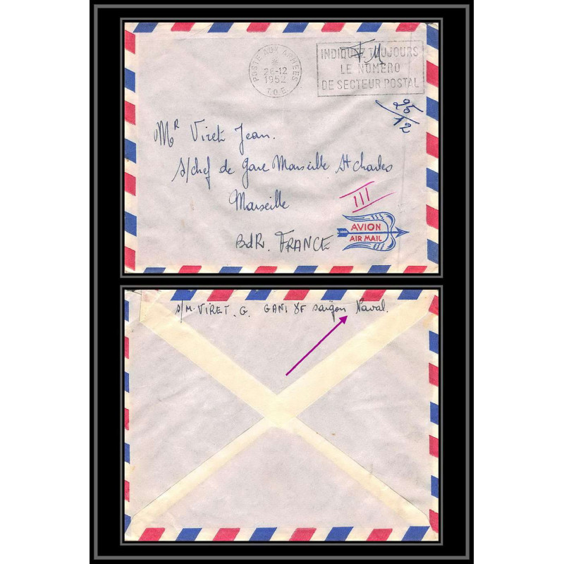 100070 guerre indochine 1952 par avion marseille france lettre cover