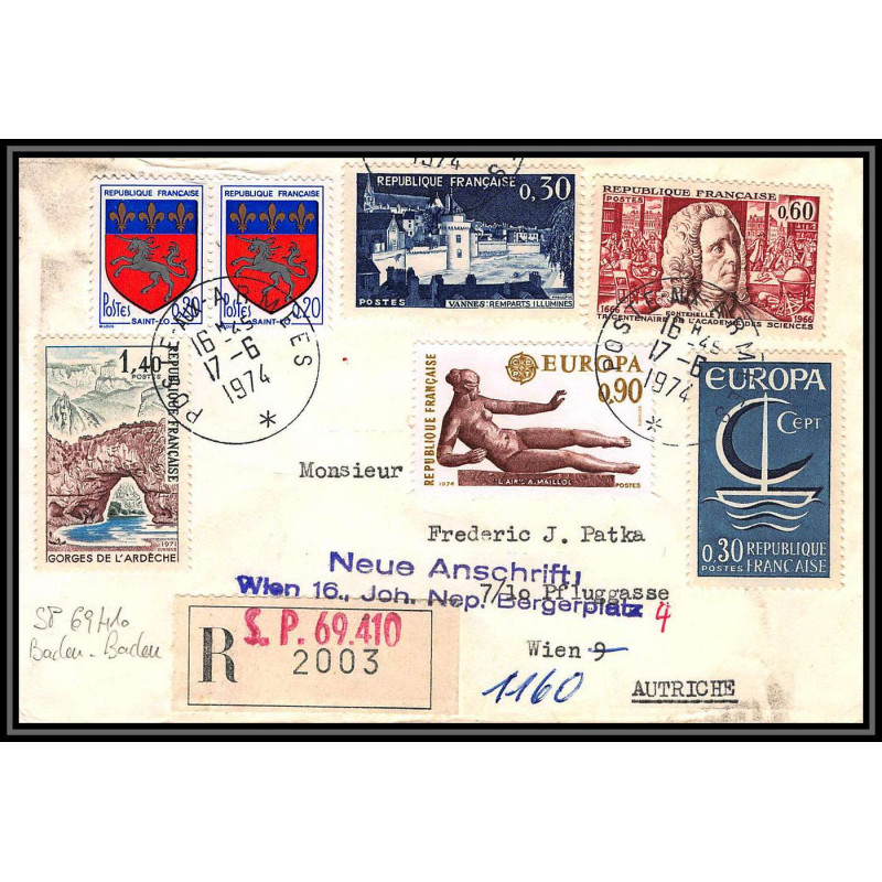 100081 baden baden 1974 SP 69410 WIEN AUTRICHE france naval navale lettre cover