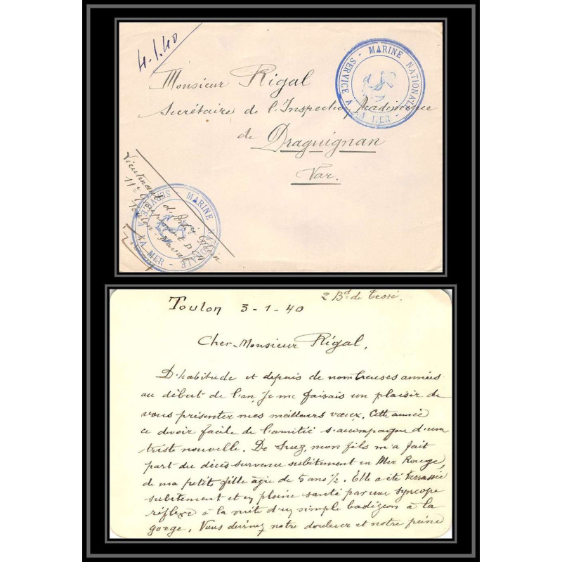 100128 lac toulon marine 11ème groupement dca rigal france naval navale lettre cover