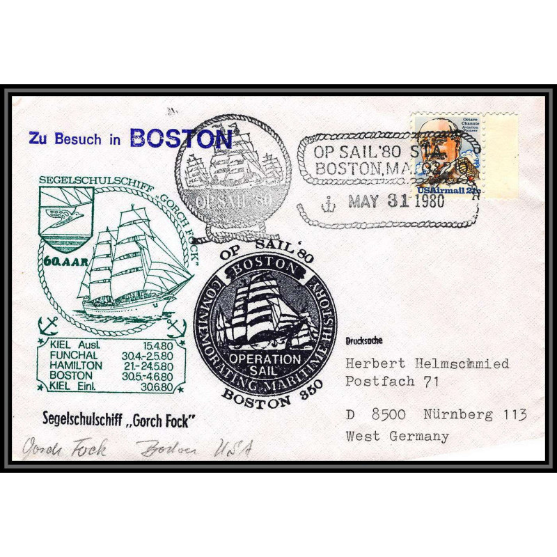100190 gorch fock zu besuch in boston 31/5/1985 usa maritime Schiffspost lettre cover