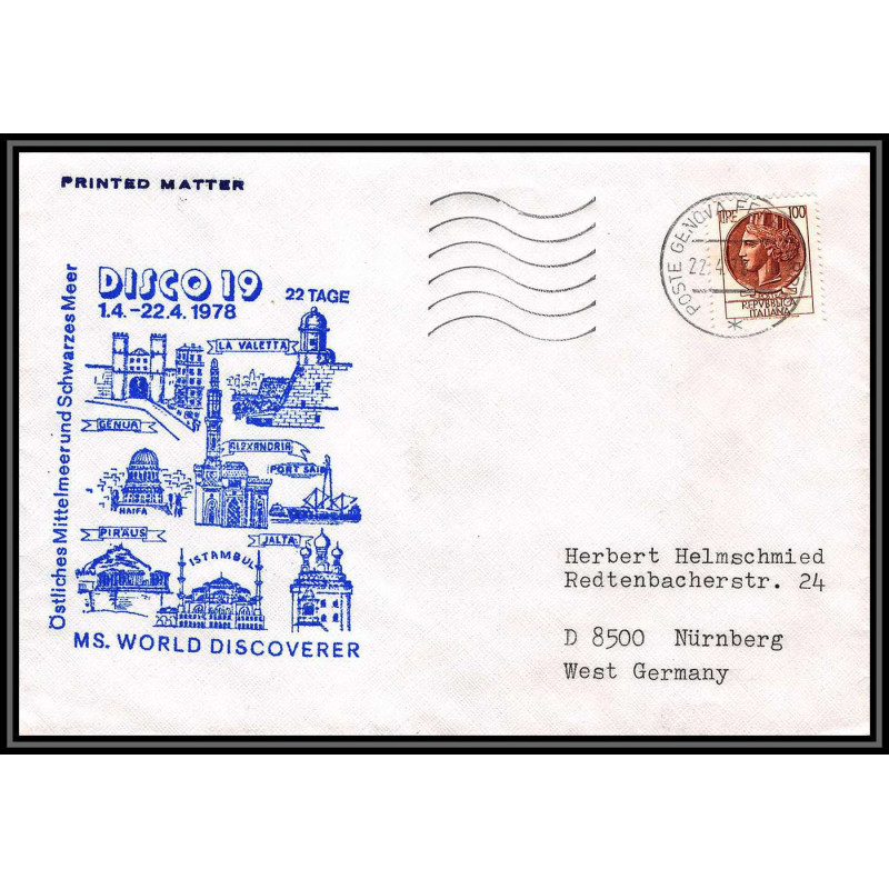 100316 italie italia cruise 1978 ms world discoverer disco 19 maritime Schiffspost lettre cover