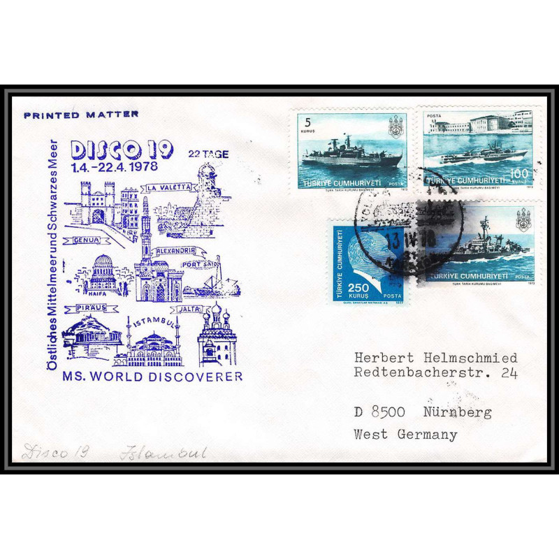 100322 turquie turkey cruise 1978 ms world discoverer disco 19 maritime Schiffspost lettre cover