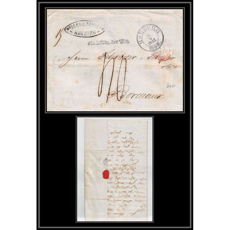 100521 LAC hamburg allemagne germany 1847 pour bordeaux maritime Schiffspost marque postale entrée france lettre