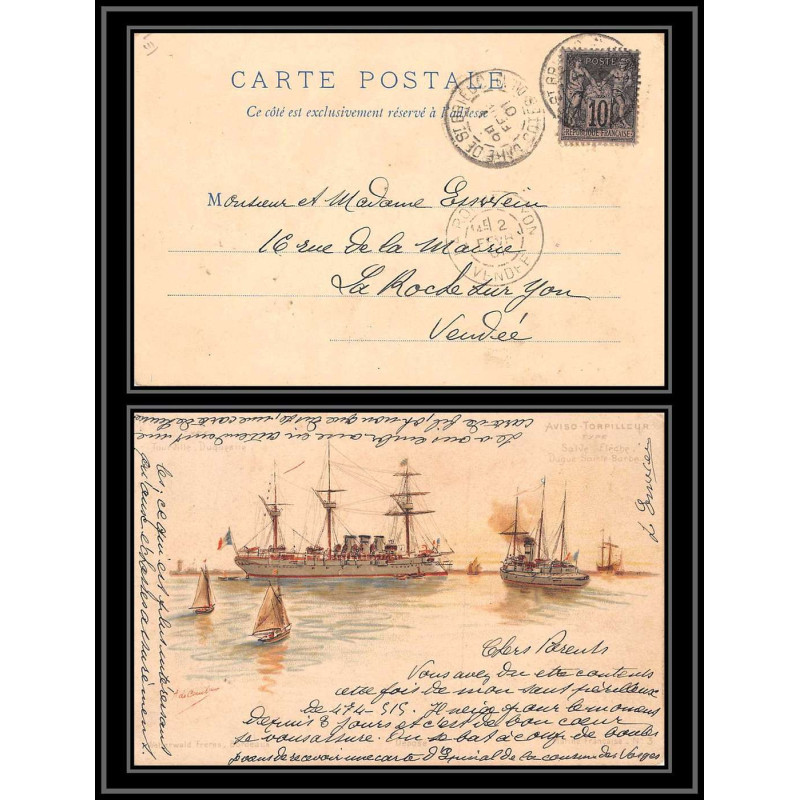 100536 aviso torpilleur flèche SAGE N°89 daguin gare de st brieuc 1901 maritime france carte tourville duquesne