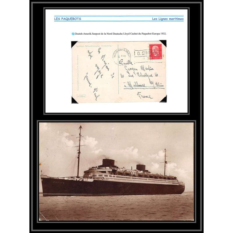 100724 allemagne reich germany deutch amerik seepost europa 1932 maritime Schiffspost carte postcard