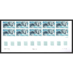 89976b/ Terres australes Taaf N°214 Pétrel oiseaux (birds) Non dentelé imperf ** MNH bloc 10 coin daté type 1 - 0 traits
