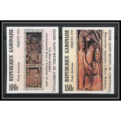 90025 Gabon (gabonaise) Non dentelé ** MNH Imperf N°219/220 sculptures eglises (church) paques Easter