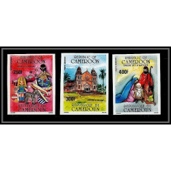 90153 Cameroun cameroon N°346/348 Noel christmas nativité enfant child église church Non dentelé ** MNH Imperf 