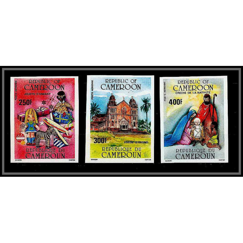 90153 Cameroun cameroon N°346/348 Noel christmas nativité enfant child église church Non dentelé ** MNH Imperf 