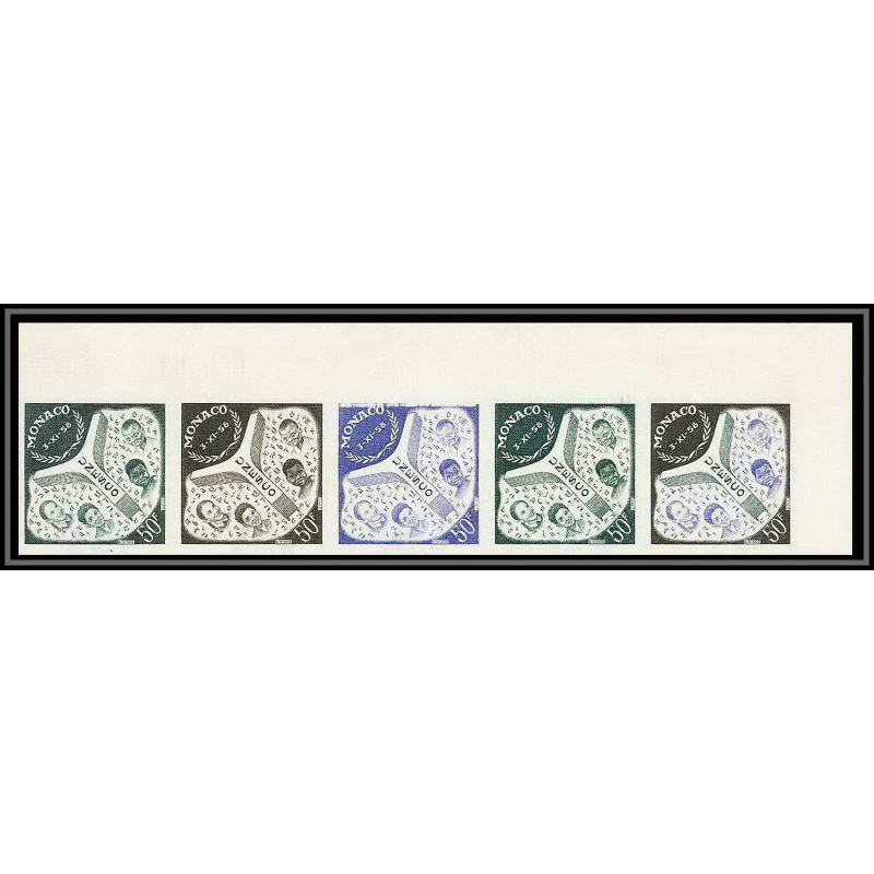 90196a Monaco MNH N°512 PALAIS UNESCO éducation enfants bande de 5 Essai (proof) Non dentelé imperf ** enfant child