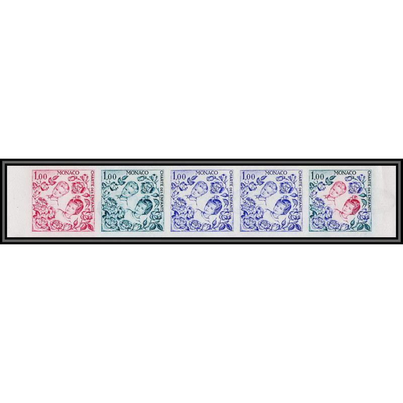 90325 Monaco N°606 enfants (child childen) bande 5 strip Essai proof Non dentelé imperf ** MNH