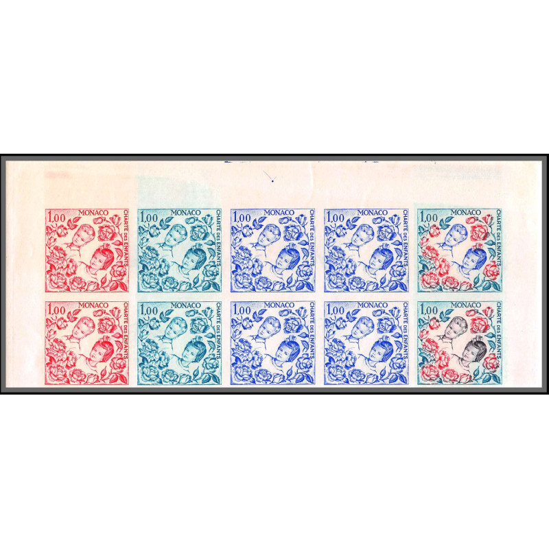 90325b Monaco N°606 enfants (child childen) Essai proof Non dentelé imperf ** MNH bloc 10 multicolore