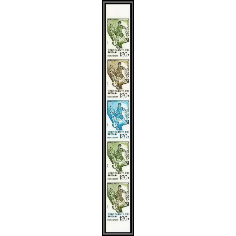 90471b Tchad N°210 FOOTBALL soccer Essai proof Non dentelé imperf ** MNH bande 5