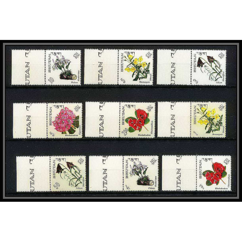 437c bhutan (bouthan) MNH ** Yvert N° 101 / 109 Mi 130-138 fleurs flowers 1967 bord de feuille
